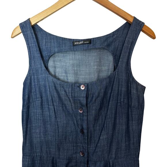 eShakti Custom Chambray Dress Womens A-Line Pockets Milkmaid Sleeveless Blue - Picture 4 of 8